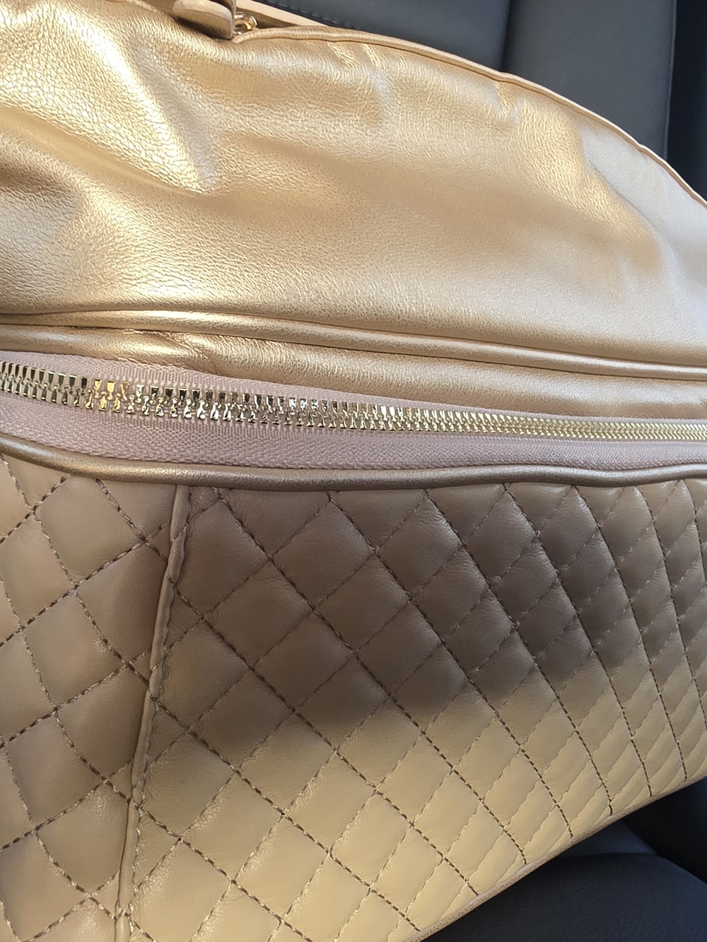 Quilted Metallic Gold Travel Cosmetic Bag - Picture 4 of 13